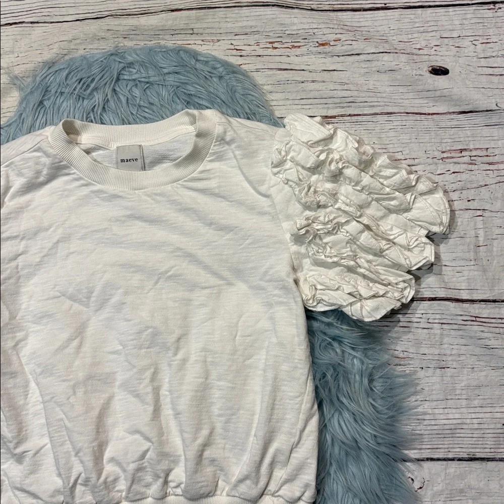 Anthropologie Maeve Ruffled Puff-sleeve Tee In White
